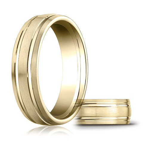 10kt Yellow Gold 6mm Satin Wedding Band with 2 Ridges