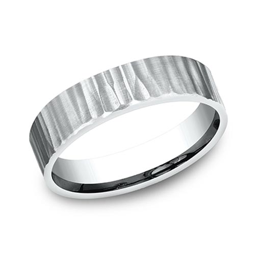14kt White Gold Vertical Hammered Wedding Band 5mm