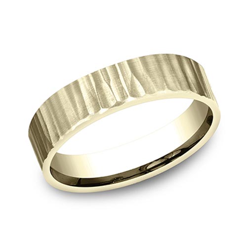 14kt Yellow Gold Vertical Hammered Wedding Band 5mm