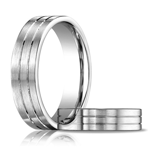 Platinum 6mm Satin Flat Wedding Band with Grooves