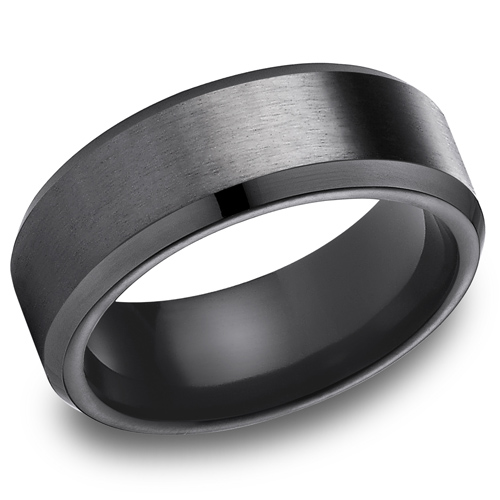 Black Titanium 7mm Satin Wedding Band with Beveled Edges