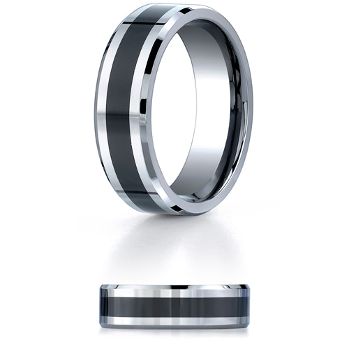 Tungsten and Black Ceramic Wedding Band 7mm