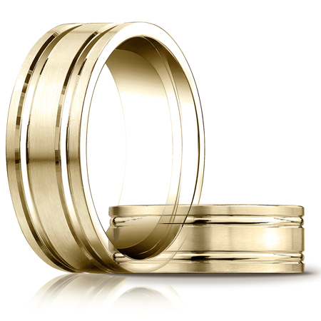14k Yellow Gold 8mm Satin Wedding Band with Ridges