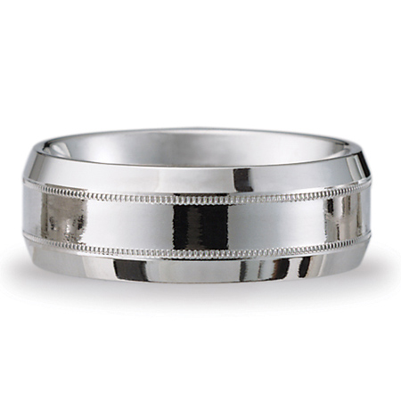 8mm Platinum Milgrain Band with Beveled Edges