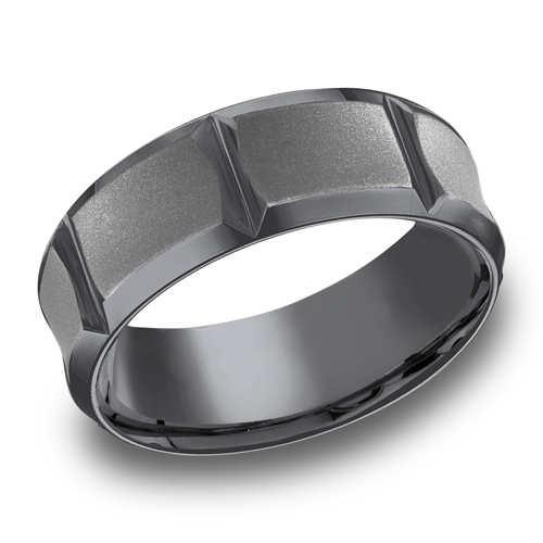 Benchmark Dark Tantalum 8mm Satin Wedding Band with Panels