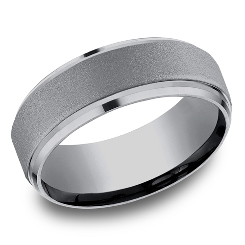 Benchmark Tantalum 8mm Satin Wedding Band with Beveled Edges