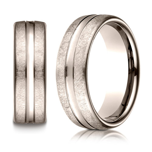 7.5mm 14kt Rose Gold Swirled Finish Wedding Band with Convex Center