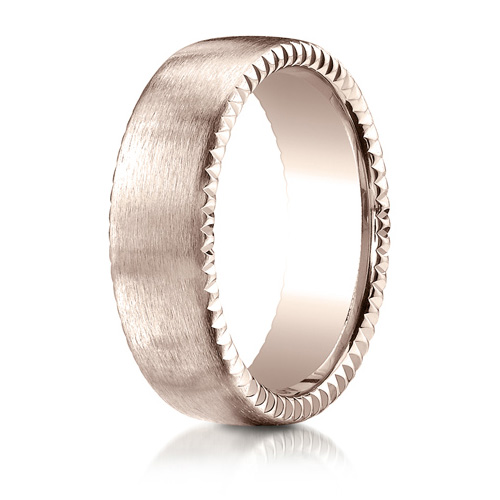 7.5mm 14kt Rose Gold Wedding Band with Rivet Coin Edges