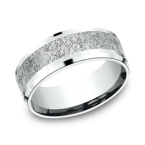 14k White Gold Concrete Texture Wedding Band 8mm
