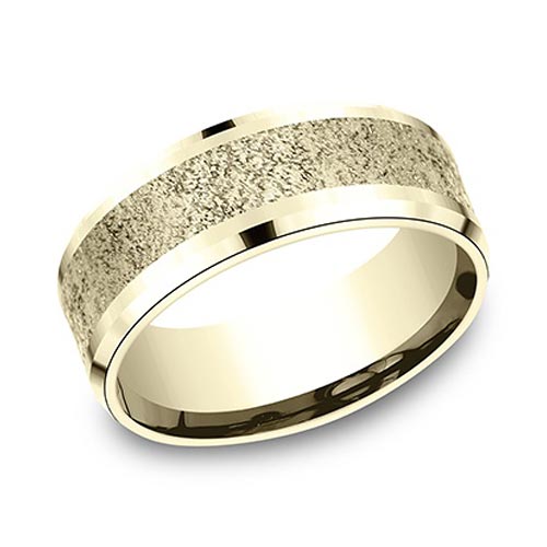 14k Yellow Gold Concrete Texture Wedding Band 8mm