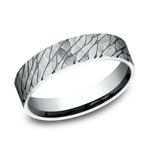 14kt White Gold Hammered Pebble Wedding Band 5mm