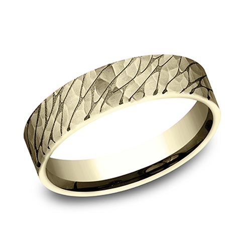 14kt Yellow Gold Hammered Pebble Wedding Band 5mm