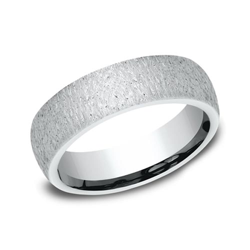 14kt White Gold Stone Texture Wedding Band 6mm