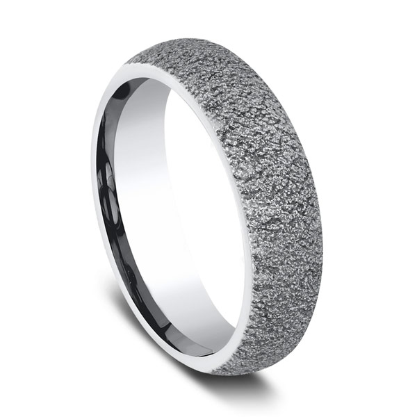 14kt White Gold Stone Texture Wedding Band 6mm