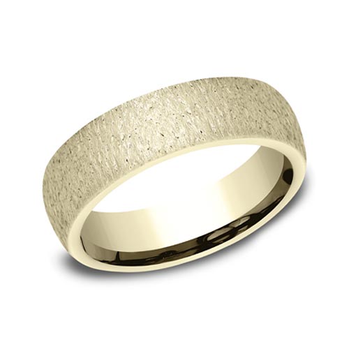 14kt Yellow Gold Stone Texture Wedding Band 6mm