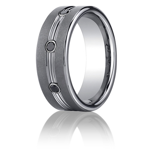 Black Diamonds Tungsten Carbide Wedding Band 7mm