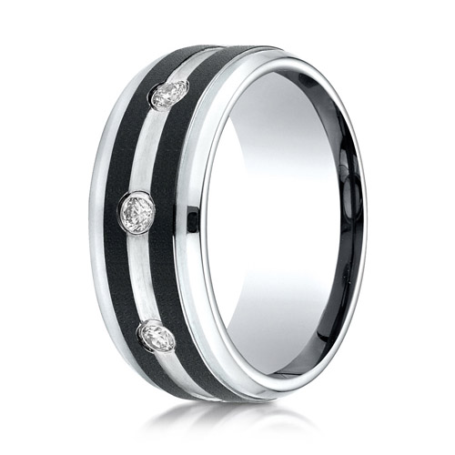 9mm Cobalt Chrome Ring with Diamonds and Graphite Inlay