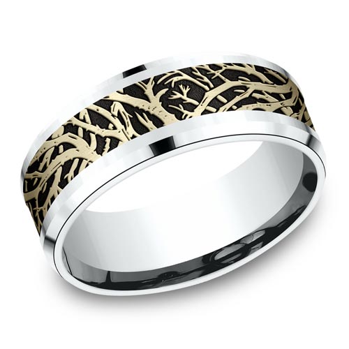 14kt Two-tone Gold Enchanted Forest Wedding Band 8mm