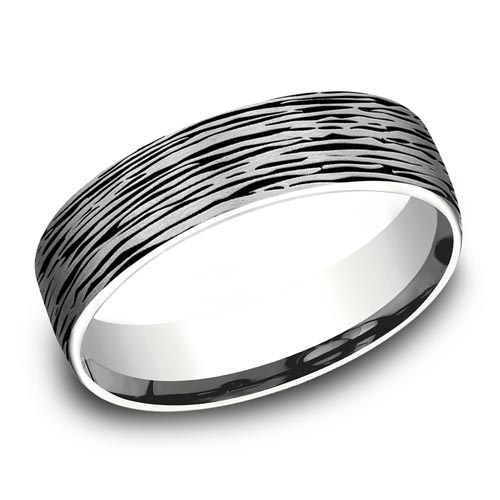14kt White Gold Fine Bark Wedding Band 6.5mm
