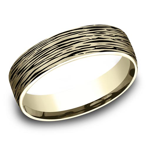 14kt Yellow Gold Fine Bark Wedding Band 6.5mm