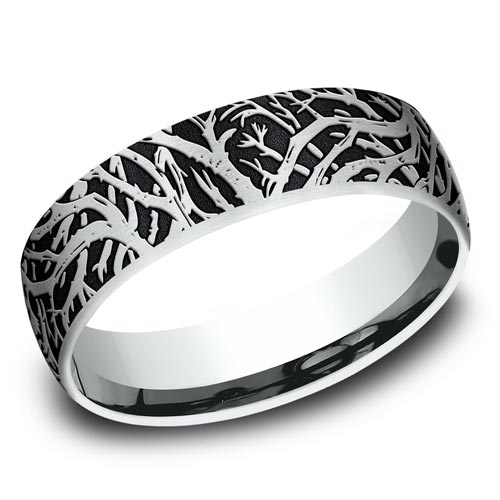 14kt White Gold Enchanted Forest Wedding Band 6.5mm