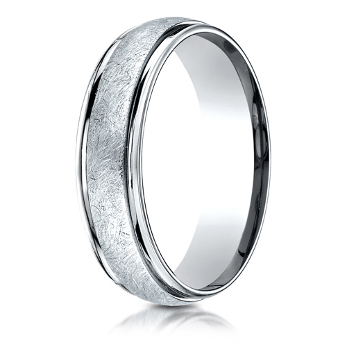6mm 14k White Gold Wedding Band with Swirled Spin Finish
