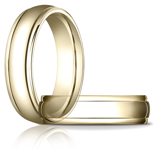 14k Yellow Gold 6mm Wedding Band with Ridged Edges