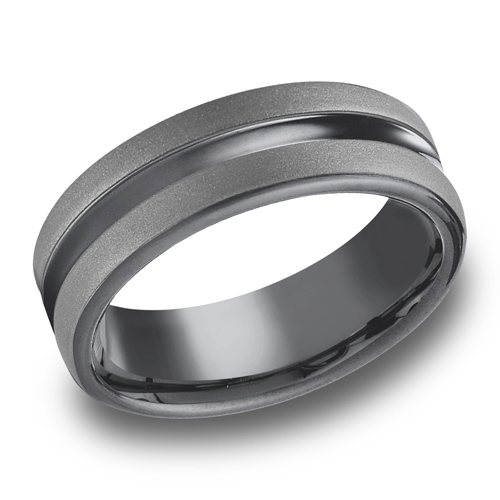 Benchmark Tantalum 6.5mm Satin Wedding Band with Grooved Center