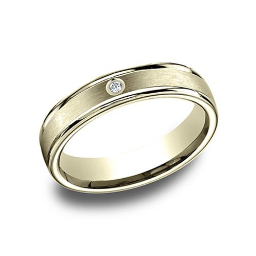 14k Yellow Gold .02 CT Diamond Wedding Band with Rounded Edges 4mm