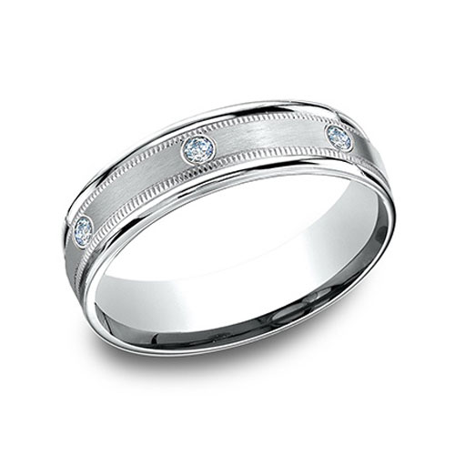 1/3 ct Diamond Platinum Satin Wedding Band Rounded Edges 6mm