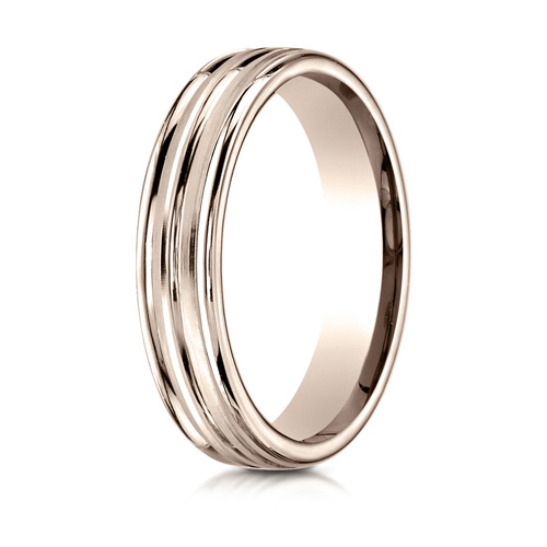 4mm 14kt Rose Gold Wedding Band with Raised Center and Rounded Edges