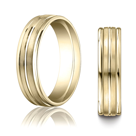 10kt Yellow Gold 6mm Band with Raised Center and Rounded Edges