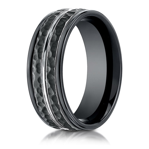 Black Cobalt Chrome 8mm Hammered Ring with White Center Cut