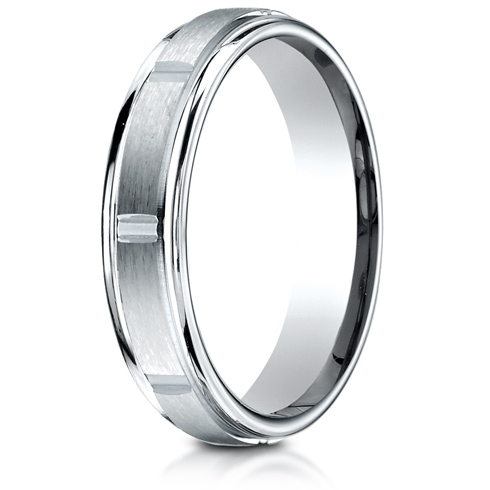 Platinum 4mm Satin Wedding Band with Polished Grooves