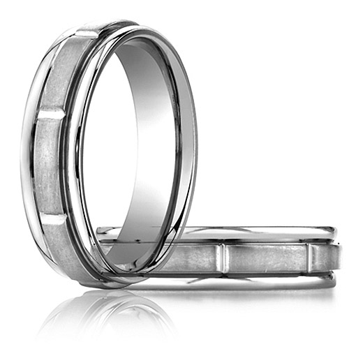 Satin Platinum Wedding Band with Polished Grooves 6mm