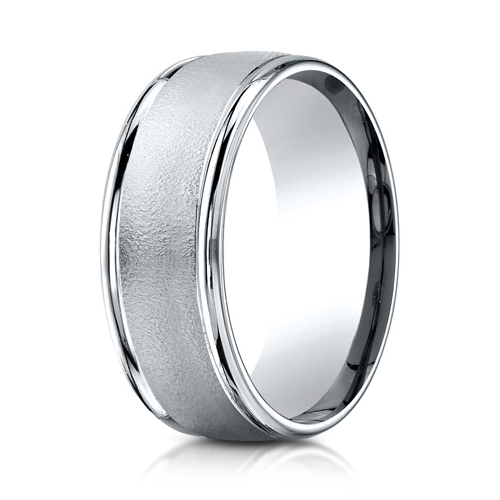 Platinum 8mm Wire Brushed Wedding Band with Rounded Edges