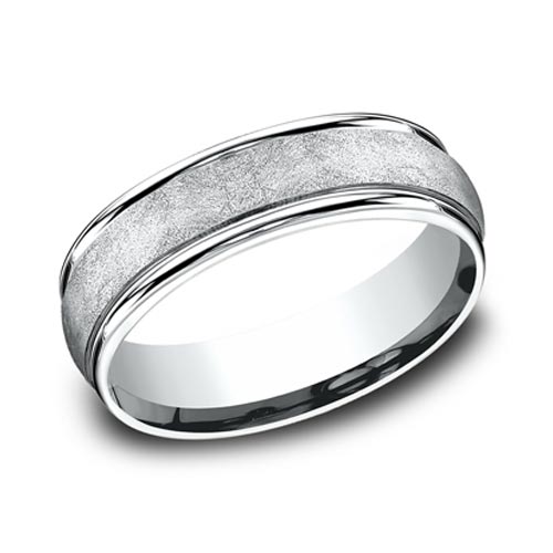 Platinum Swirl Texture Wedding Band with Rounded Edges 6.5mm