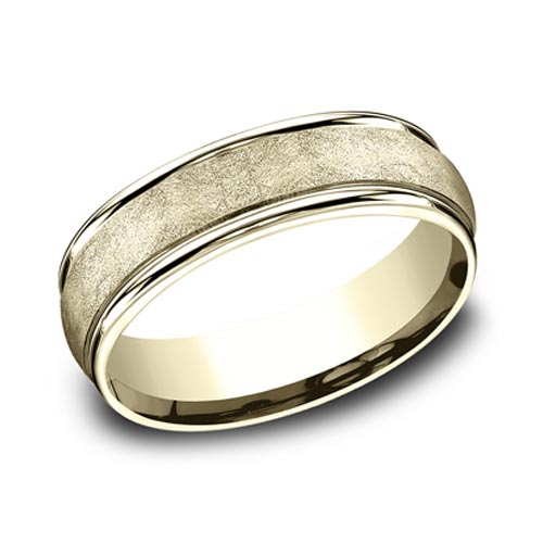 14kt Yellow Gold Swirl Texture Wedding Band with Rounded Edges 6.5mm
