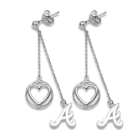 Sterling Silver Atlanta Braves Beloved Heart Earrings
