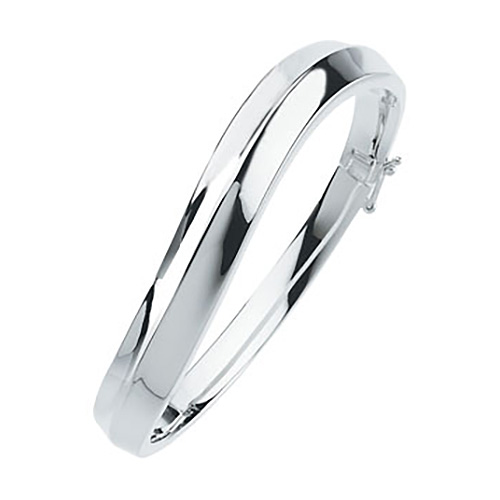 Sterling Silver 7in Curved Hinged Bangle Bracelet 10mm