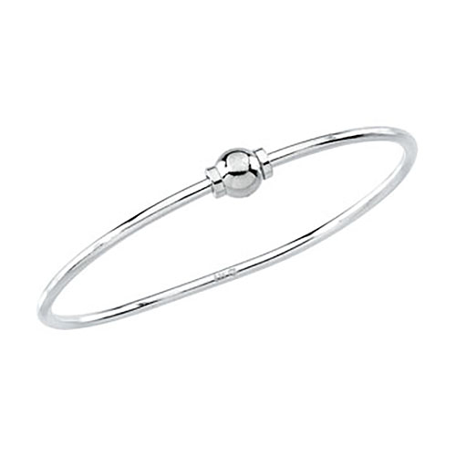 Sterling Silver 8in Wire Bangle Bracelet with 8mm Ball