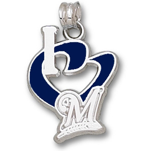Sterling Silver 3/4in I Love the Brewers Enamel Pendant
