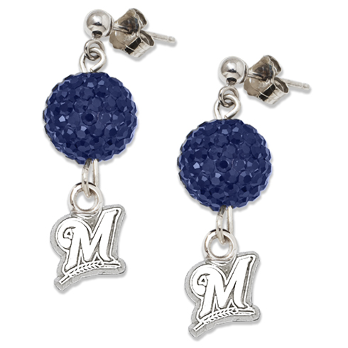 Sterling Silver Milwaukee Brewers Crystal Ovation Earrings