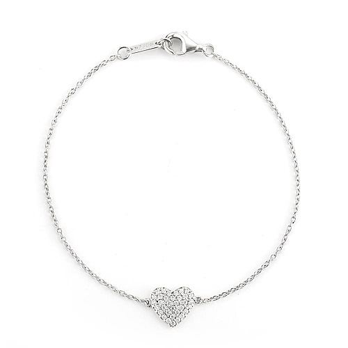 14k White Gold 0.20 ct tw Diamond Pave Heart Charm Bracelet