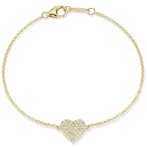 14k Yellow Gold 0.20 ct tw Diamond Pave Heart Charm Bracelet