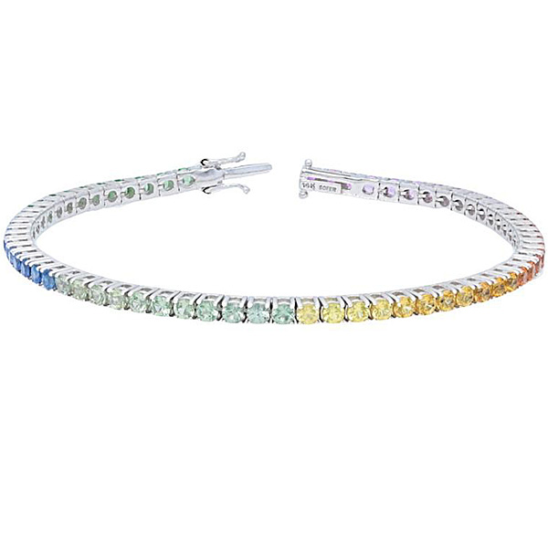 14k White Gold Rainbow Sapphire Tennis Bracelet