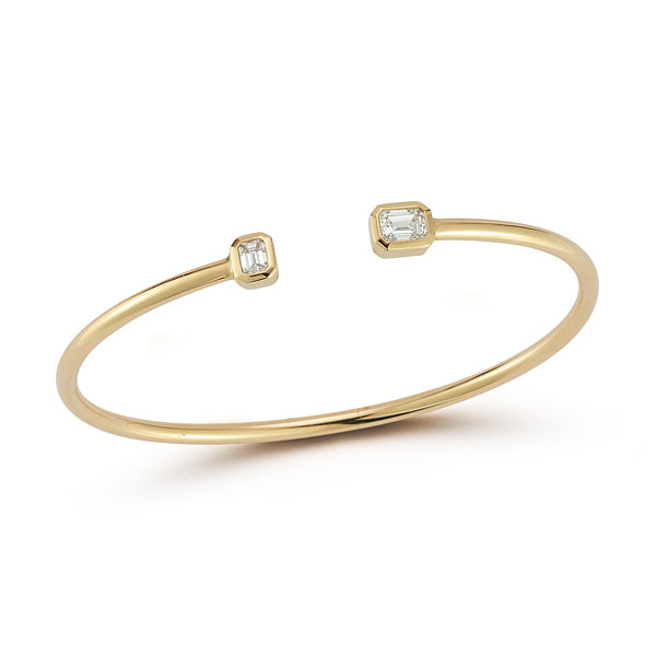 14k Yellow Gold .63 ct tw Emerald-cut Diamond Cuff Bangle Bracelet