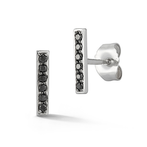 14k White Gold 0.07 ct tw Black Diamond Bar Earrings