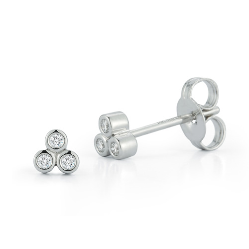 14k White Gold .08 ct tw Three Diamond Bezel Cluster Post Earrings