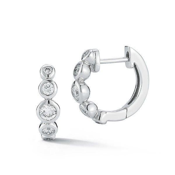 14k White Gold .25 ct tw Graduated Diamond Bezel Huggie Hoop Earrings